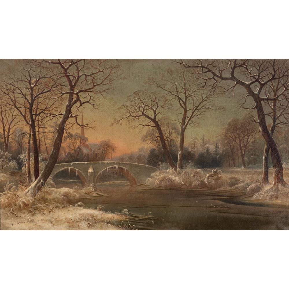 Daniel Charles Grose (American/Canadian, 1838-1900): Winter Scene, 1882 oil on canvas signed D. C. Grose and dated lower left sight: 23 3/4 x 39 1/2 inches.