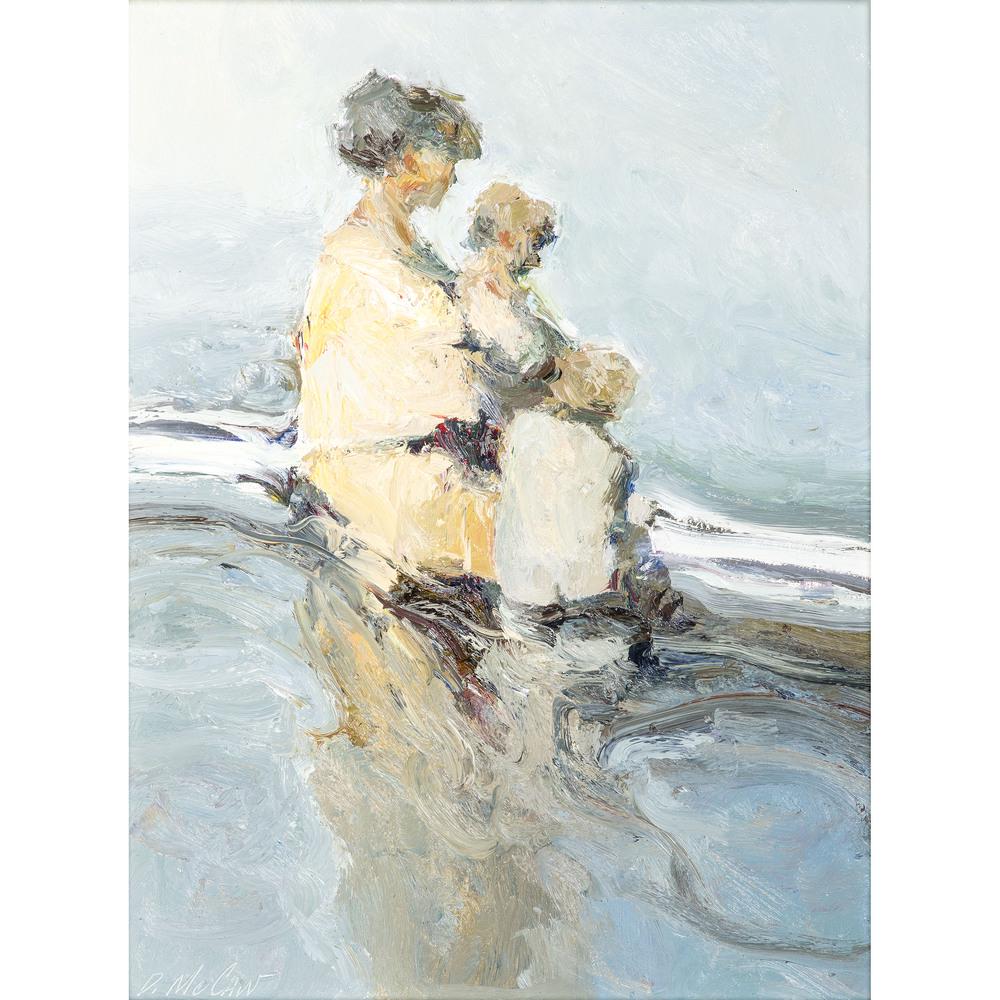 Dan McCaw (American, B. 1942): Boys at the Beach oil on board signed D. McCaw lower left sight: 15 1/4 x 11 1/2 inches.