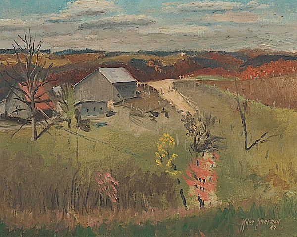 Miles Mittenthal Silverman (American/D.C., b. 1910: Miles Mittenthal Silverman (American/D.C., b. 1910), Spring Landscape oil on canvas board signed and dated 1949, l.r. 15.25" x 19.5"