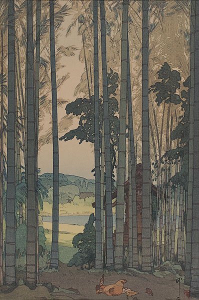 Hiroshi Yoshida (Japanese, 1876-1950),: Hiroshi Yoshida (Japanese, 1876-1950), Bamboo Wood woodblock in colors containing artist's seal and pencil signed in lower margin 16" x 11"
