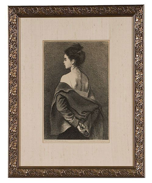 Raphael Soyer (American/New York, 1899-1987),: Raphael Soyer (American/New York, 1899-1987), The Model lithograph on paper signed and titled in lower margin original label from Associated American Artists on verso 12" x 8"