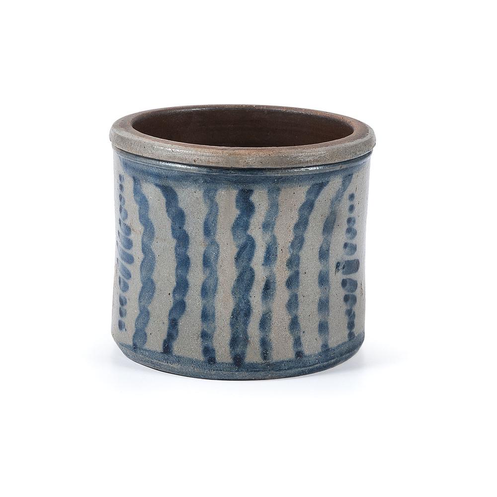 A Rare Diminutive Pennsylvania Striped Stoneware Butter: A Rare Diminutive Pennsylvania Striped Stoneware Butter Tub Western Pennsylvania, 19th Century a fine small two quart butter crock, unmarked, with tooled rim, the body decorated with an unusual patter