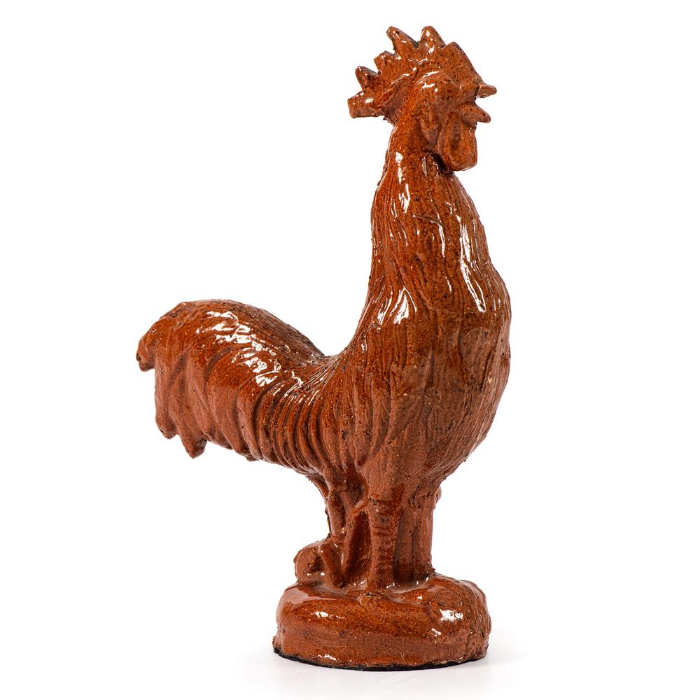 A Rare Glazed Sewer Tile Rooster: Likely Ohio, Late 19th Century finely molded with a bright brownish red glaze. Height 9 inches. A very rare sewer tile form, only the second we have been able to locate, the other (though from a diffe
