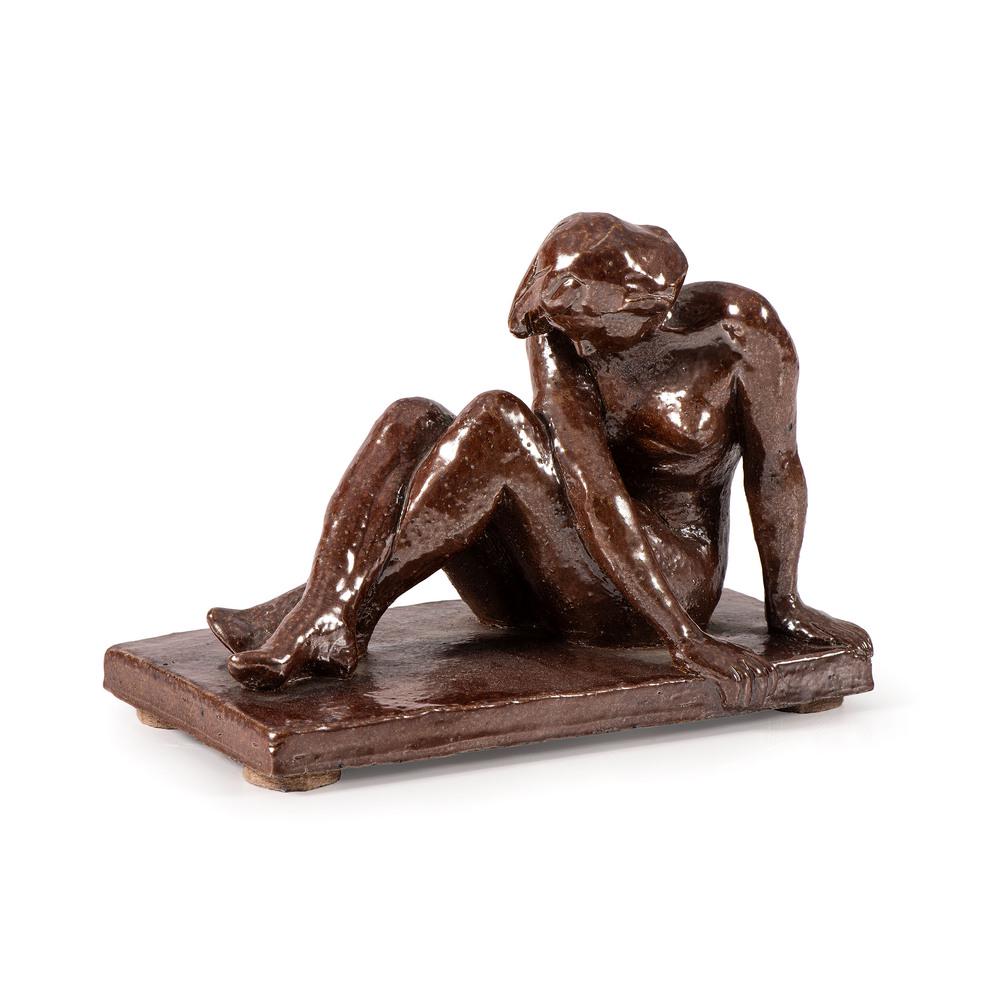 A Fine Sewer Tile Nude: Probably Ohio, Circa 1930s a Deco-era seated nude, almost certainly hand-molded. Height 5 1/2 x length 7 1/2 inches.
