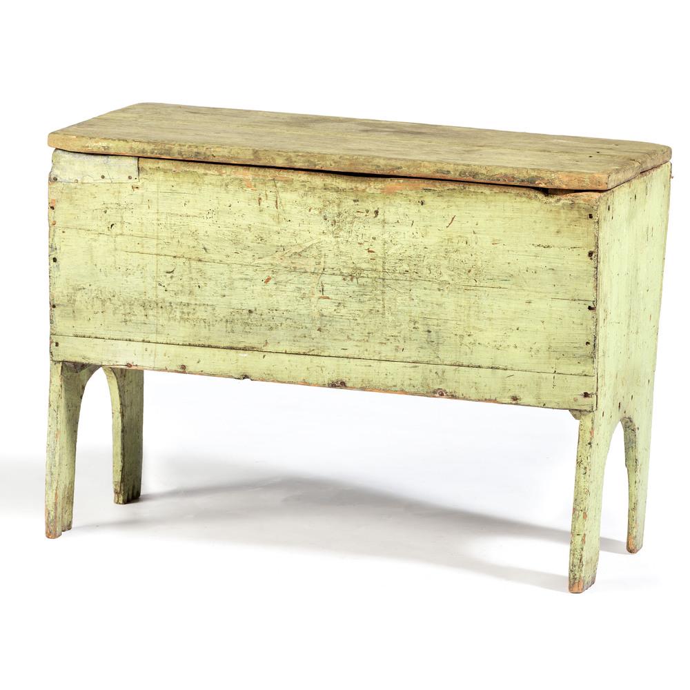A Country Green-Painted Pine Covered Feed Box: A Country Green-Painted Pine Covered Feed Box 19th Century Height 26 x width 36 1/4 x depth 18 1/2 inches.