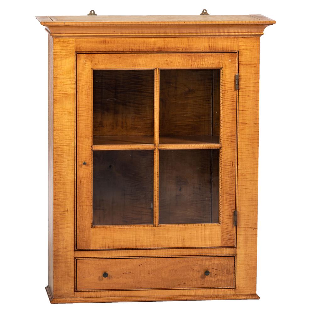 A Chippendale Style Tiger Maple Hanging Cupboard: A Chippendale Style Tiger Maple Hanging Cupboard 21st Century together with a lower supporting wall bracket. Height 39 1/4 x width 32 1/2 x depth 12 inches.