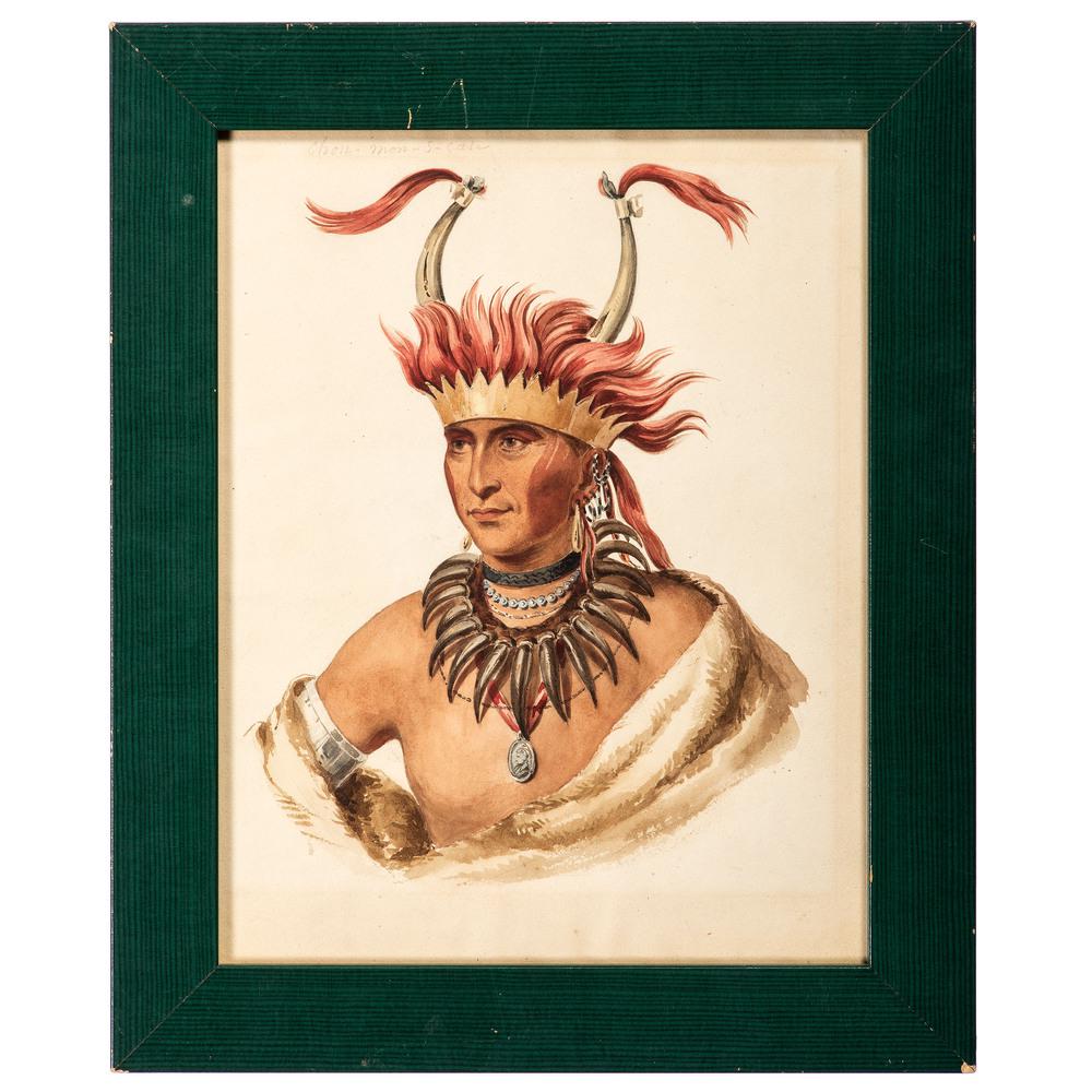 A Watercolor Portrait of Oto Chief L'Ietan: A Watercolor Portrait of Oto Chief L'Ietan 19th/20th Century after Charles Bird King (American, 1785-1862) Sight: 13 1/2 x 10 1/2 inches.