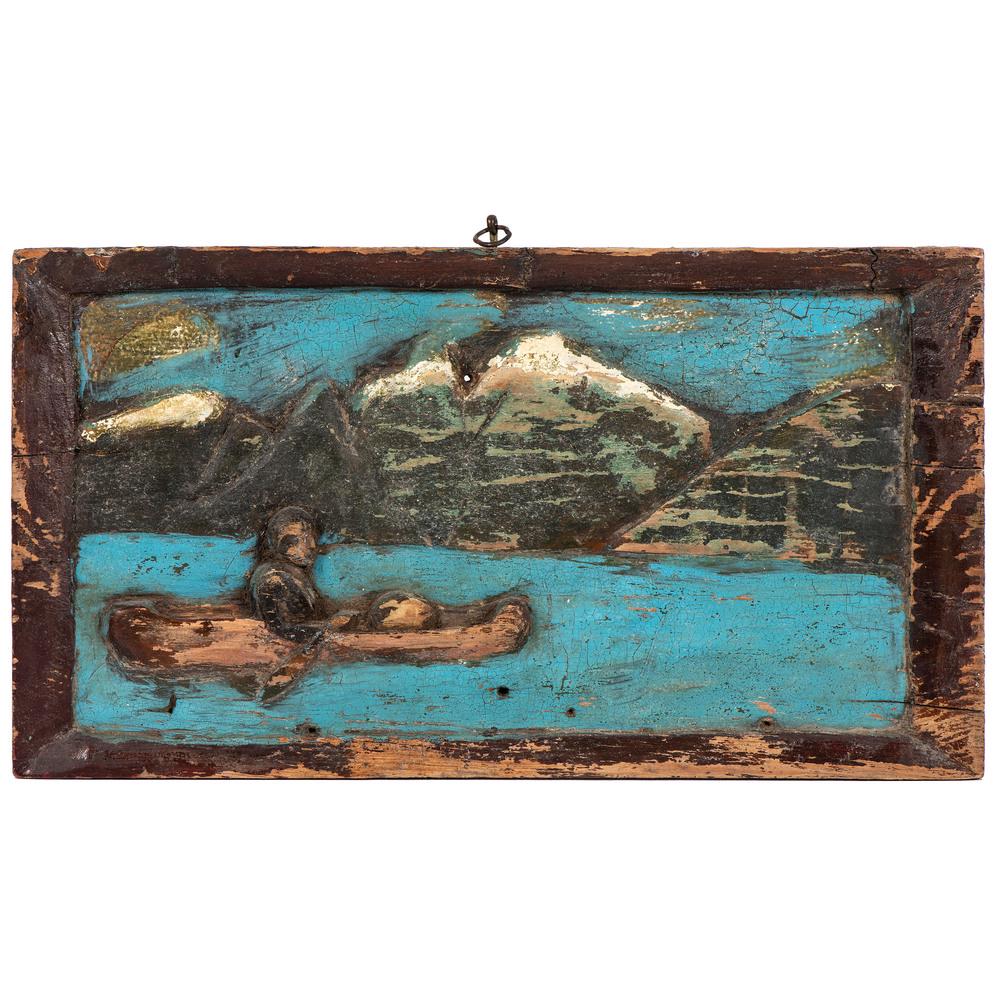 A Folk Art Hanging and Painted Wooden Carving: A Folk Art Hanging and Painted Wooden Carving 20th Century 6 3/8 x 11 1/2 inches.