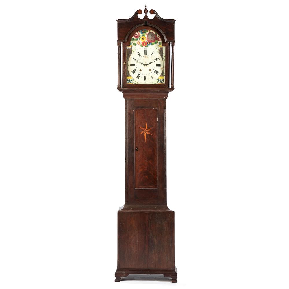 A Chippendale Star Inlaid Mahogany Tall Case Clock: A Chippendale Star Inlaid Mahogany Tall Case Clock Late 18th/Early 19th Century Height 92 1/4 inches.