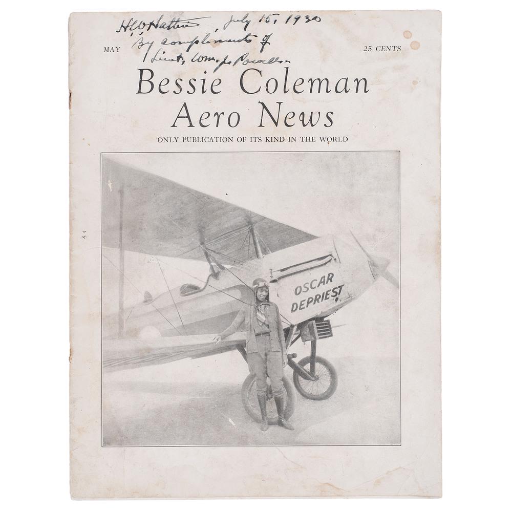Bessie Coleman Aero News Vol. 1 Issue 1, May 1930,: POWELL, William J. (1897-1942), ed. Bessie Coleman Aero News. May 1930, Vol. 1 Issue 1. Phoenix, Arizona: Bessie Coleman Aero Clubs, Inc. 9.25 x 12 in. Illustrated throughout. Original wrappers, stap