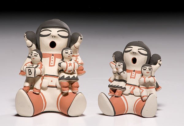 Cochiti Story Tellers by Cecilia Trujillo, : Cochiti Story Tellers by Cecilia Trujillo, contemporary lot of 2, each with four children and signed on base, heights 5.25" and 4".
