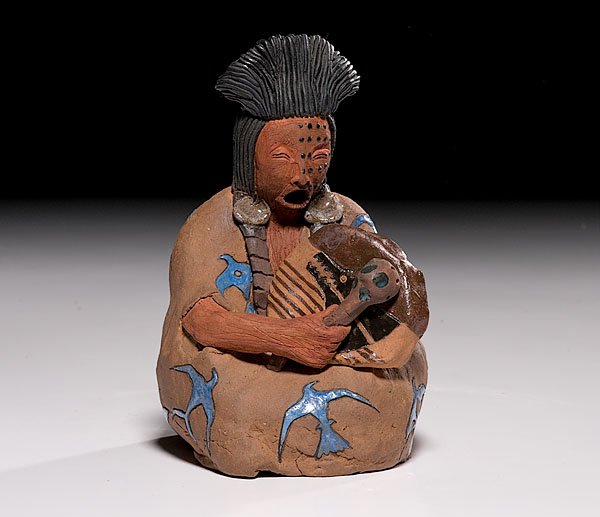 Remembrance Song by Glen Lafontain, : Remembrance Song by Glen Lafontain, 1996 ceramic; titled and with inscription inside Goodbye Marcel Fitzner, Don Lelooska, Bruce Boyd, Mike Kennedy, height 9" x width 6".