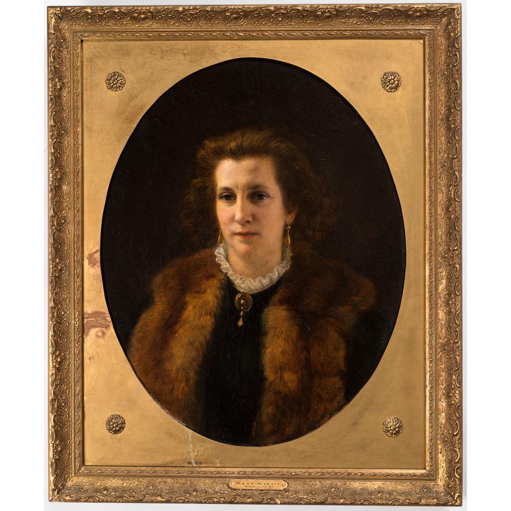 Manner of Hans Makart (Austrian, 1840-1884): Portrait of a Woman oil on canvas unsigned sight: 26 1/2 x 21 inches.