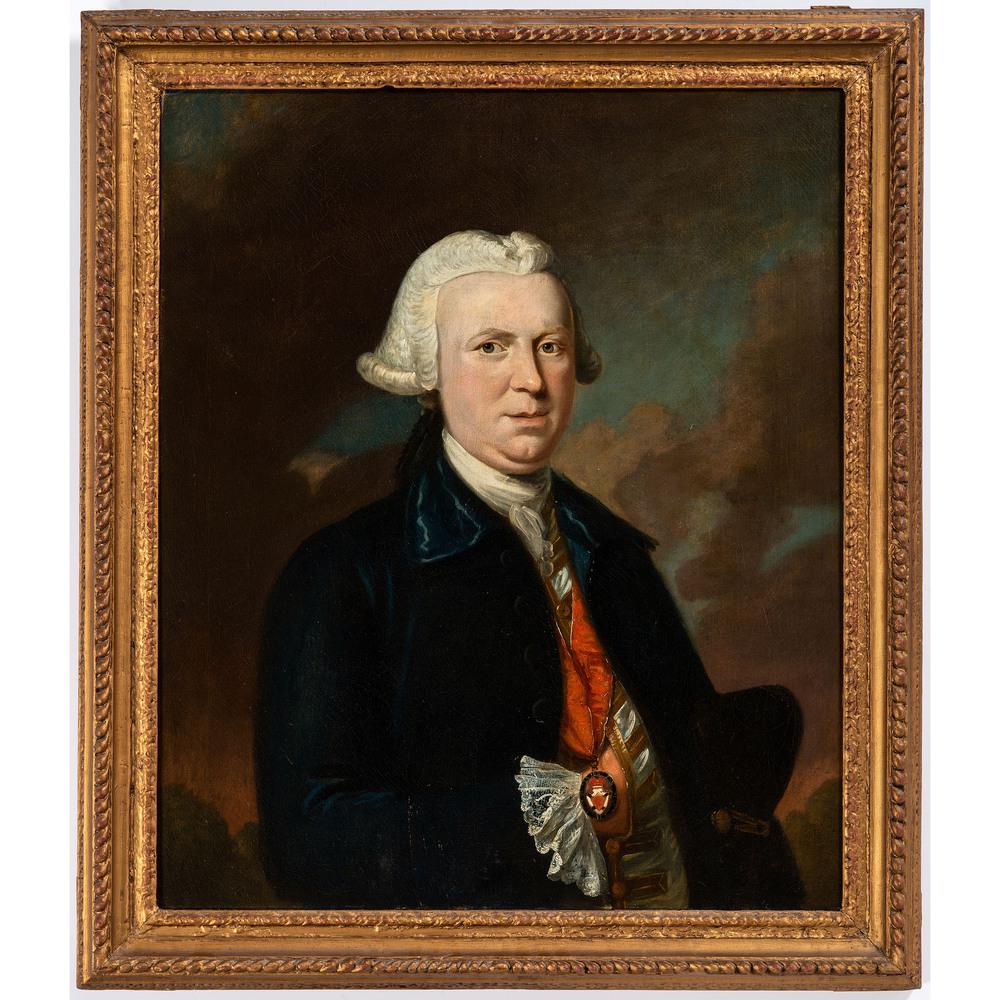 A Portrait of Sir Alexander Gordon of Lesmore: oil on canvas with two Samuel Aronoff labels, and two hand-written labels identifying the sitter sight: 29 1/2 x 24 1/2 inches.
