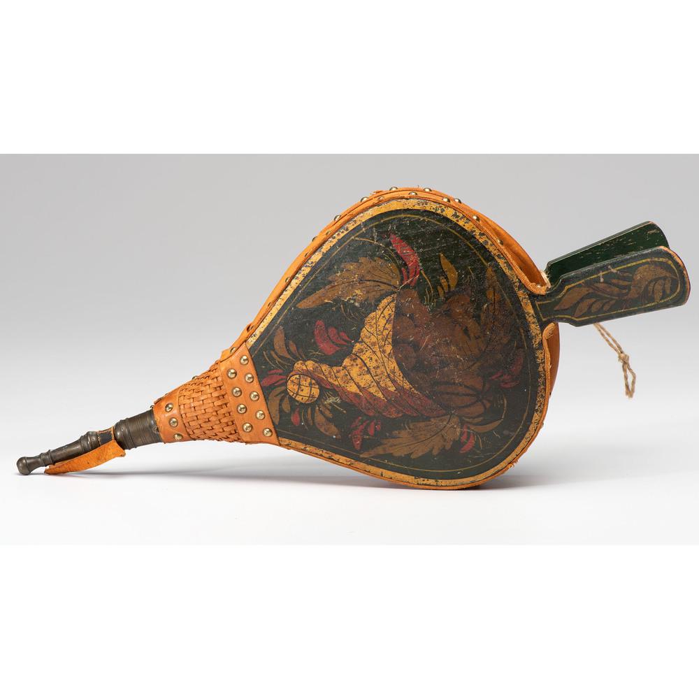 A Pair of Stenciled Wood Fireplace Bellows: 20th Century Length 18 1/4 inches.