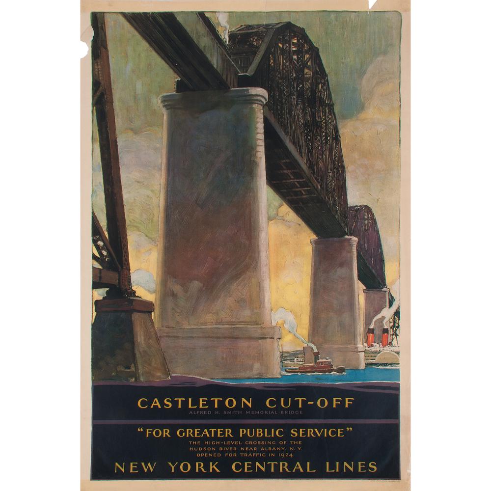 Herbert Morton Stoops (American, 1888-1948): Herbert Morton Stoops (American, 1888-1948), Castleton Cut-Off "For Greater Public Service"... / New York Central Lines circa 1925 printed Latham Litho & Ptg. Co., Long Island City, N.Y. 41 x 27 inche