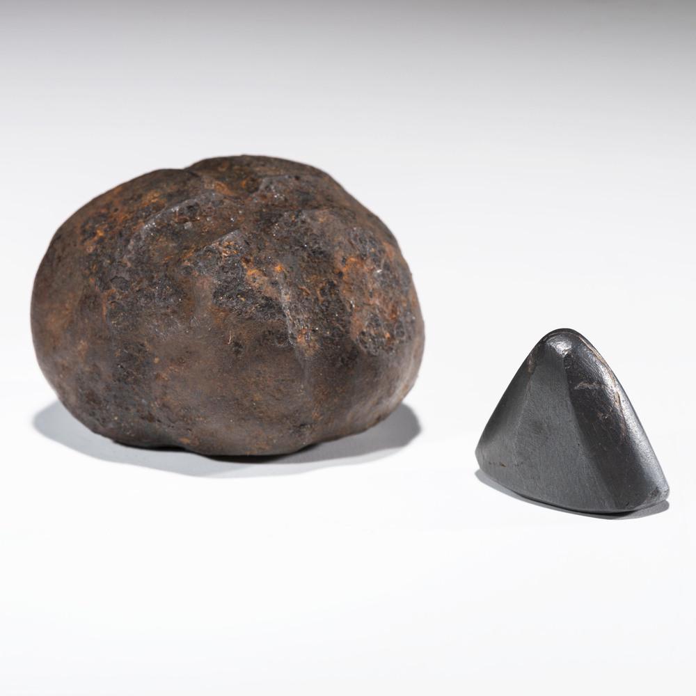 A Hematite Cone and Loafstone, Largest 2 in.: Woodland Period, 800 B.C. - A.D. 1200 lot of 2, largest 2 in. Collection History: Gerber Collection Number: AG.H87