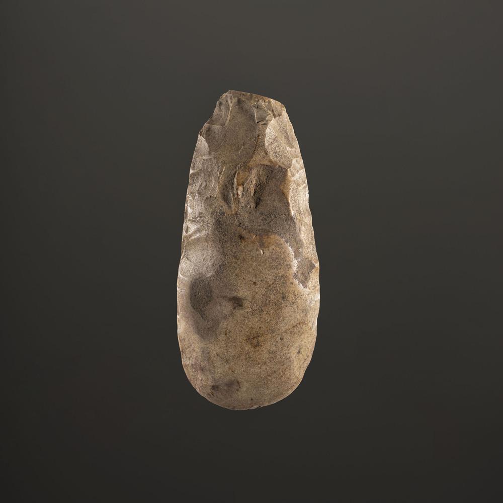 A Polished Flint Hoe, 8-1/2 in.: Mississippian Culture, Late Prehistoric Period, A.D. 1000-1500 Ballard County, Kentucky length 8-1/2 in. A very nice example having a highly polished bit. Published: Gerber, Art, The Art Gerber Story,