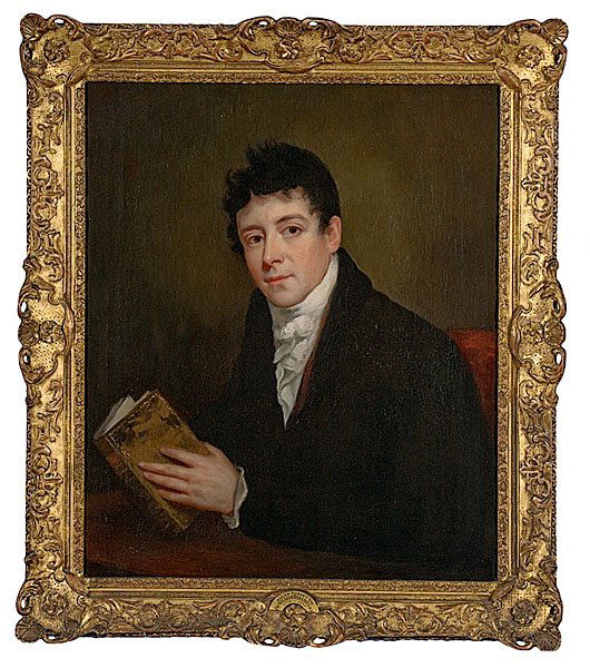 Portrait of Allan Gurney, Esq., Attributed to Sir: Portrait of Allan Gurney, Esq., Attributed to Sir William Beechey (British 1753-1839) oil on canvas, unsigned. An academic depiction of the sitter, a biography of artist and another early label on t