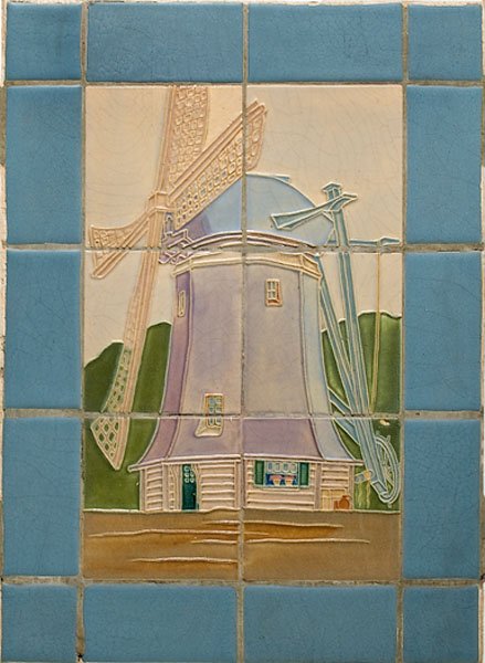 Rookwood Faience Panels with Dutch Motifs, : Rookwood Faience Panels with Dutch Motifs, Cincinnati, Ohio, ca 1921. Three Rookwood faience panels, a Dutch boy and girl with windmill, and a windmill. From the Mills Restaurant, formerly located a