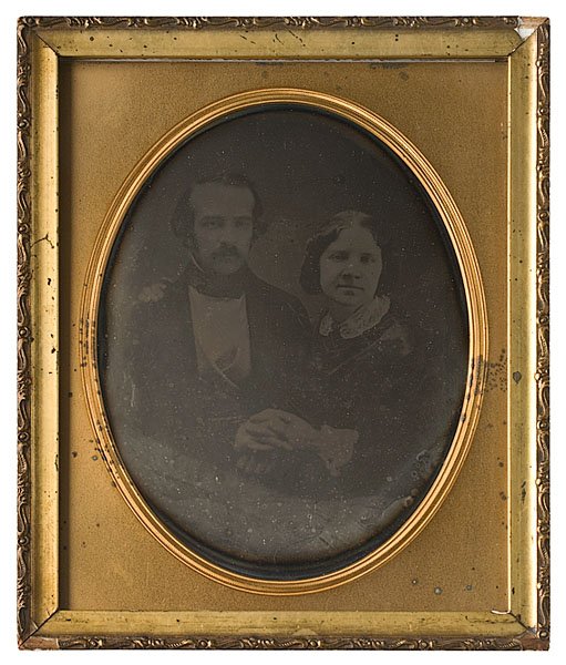 Jenny Lind and Otto Goldschmidt Full Plate Daguerreo: Jenny Lind and Otto Goldschmidt Full Plate Daguerreotype ca. 1852, copied and enlarged from the original daguerreotype taken by Southworth and Hawes, with period mat, housed in a later gilt frame. W