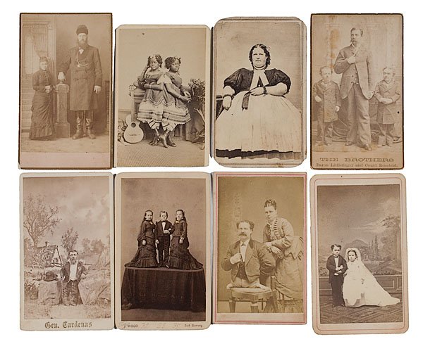 29 CDVs of Special People by Various Artists, : 29 CDVs of Special People by Various Artists, a fine grouping of little people, giants, legless wonders, fat ladies, and Siamese twins. The lot includes several images of famed little people such as