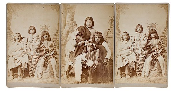 J.N. Choate Cabinet Cards of Laguna and San Felipe: J.N. Choate Cabinet Cards of Laguna and San Felipe Pueblo Children, lot of three studio portraits of young Pueblo children from the Carlisle Indian Industrial School, dressed in native attire, with 