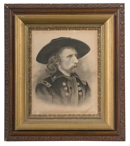 George A. Custer, Fine Large Portrait, : George A. Custer, Fine Large Portrait, an anonymous, shoulder-length portrait of George A. Custer as Major General, produced through a photograph process as a crayon portrait, loosely based upon a p