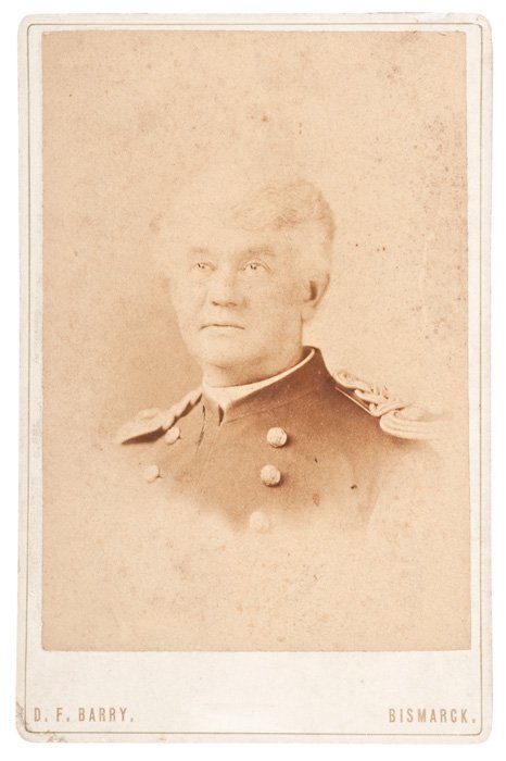 F.W. Benteen 7th Cavalry Cabinet Card by D.F. Barr: F.W. Benteen 7th Cavalry Cabinet Card by D.F. Barry, a portrait of Captain F.W. Benteen with D.F. Barry's Bismarck studio imprint on recto. Benteen (1834-1898), commander of Company H, 7th cavalry a
