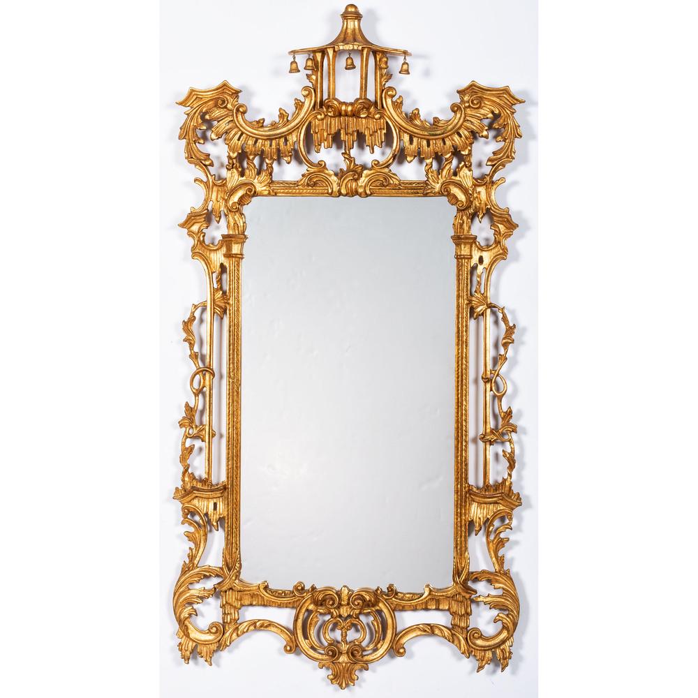 A Chinese Chippendale Style Giltwood Mirror: Italian-made, 20th Century Height 62 x width 32 inches.