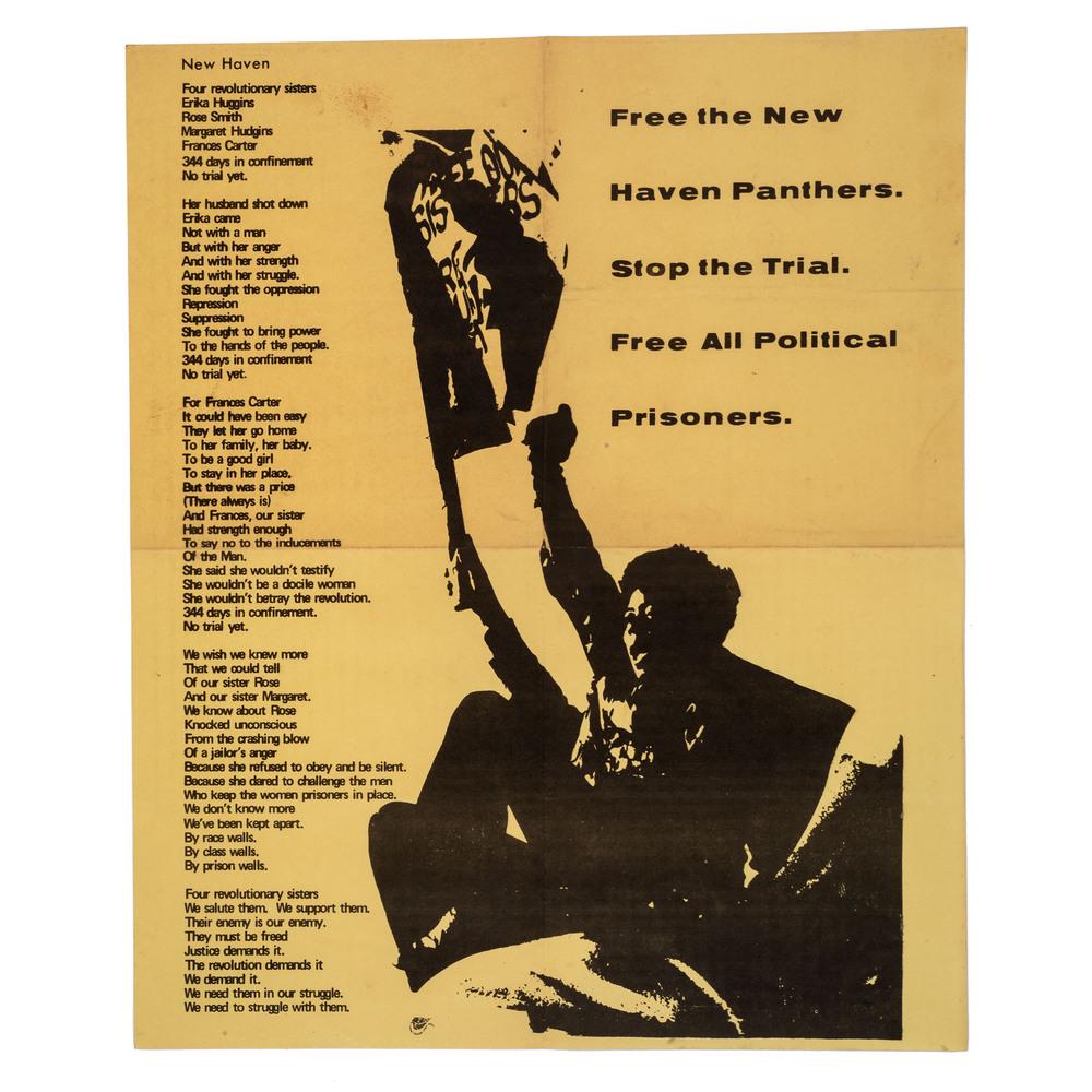 [BLACK PANTHERS] Free the New Haven Panthers. [Boston]:: [BLACK PANTHERS] Free the New Haven Panthers. [Boston]: Labor Movement, New England Free Press, [ca 1970]. 14 x 17 in. poster (creased, minor dampstaining). Publisher's imprint bottom center. In May