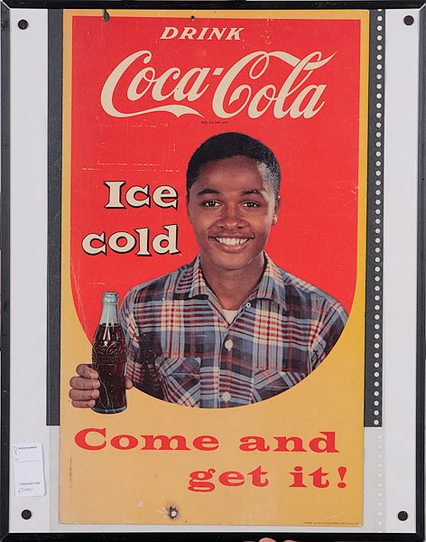 Rare 1956 African American Coca-Cola Come and Get: Rare 1956 African American Coca-Cola Come and Get It Poster, Coca-Cola poster featuring a young African American boy with a bottle of Ice cold Coke, the Coca-Cola Company, copyright 1956, 16 x 26.75