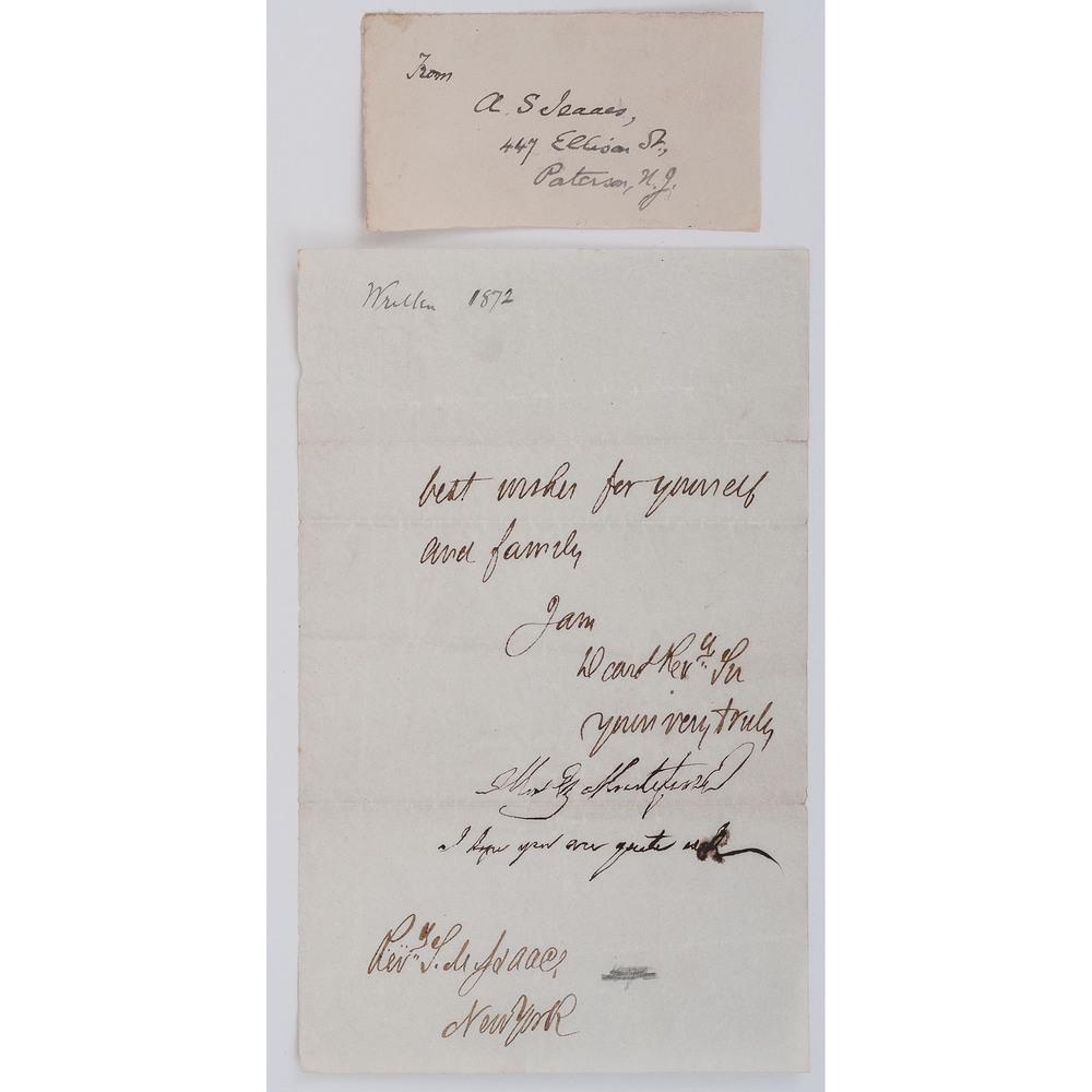 [JUDAICA -- AUTOGRAPHS & MANUSCRIPTS]. A group of three: [JUDAICA -- AUTOGRAPHS & MANUSCRIPTS]. A group of three 19th century autographs, comprising: CRÉMIEUX, Isaac-Jacob Adolphe (1796-1880). Autograph letter signed ("Ad. Crémieux") to Samuel Myer Isaac