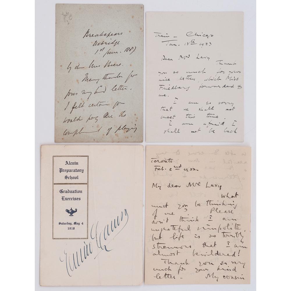 [COMPOSERS] -- [PERFORMERS]. GILBERT, W.S. (1836-1911),: [COMPOSERS] -- [PERFORMERS]. GILBERT, W.S. (1836-1911), Enrico CARUSO (1873-1921), and Myra HESS (1890-1965). 4 Autographs, comprising: GILBERT, Sir William Schwenck (1836-1911). Autographed letter si