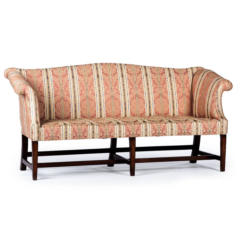 A George III Style Inlaid Mahogany Settee: A George III Style Inlaid Mahogany Settee 19th Century Width 74 inches. Provenance: Kenneth Hammitt Antiques, Woodbury, Connecticut