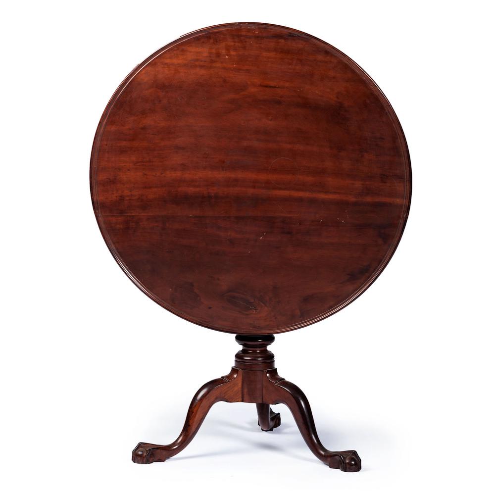 A Chippendale Cherrywood Ball-and-Claw Tilt-Top and: A Chippendale Cherrywood Ball-and-Claw Tilt-Top and Dish-Top Tea Table, Likely Pennsylvania, 18th Century with alteration bearing accession no. 1959.30 on the birdcage. Height 28 x width 34 1/2 x dept