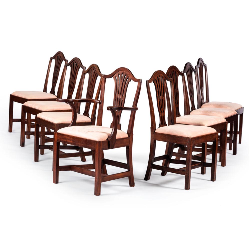 A Matched Set of Eight Federal Carved Cherrywood Dining: A Matched Set of Eight Federal Carved Cherrywood Dining Chairs, manner of Elijah Booth, Woodbury, Connecticut, Circa 1790 the matched set includes a full set of six, retaining slip seats each marked w