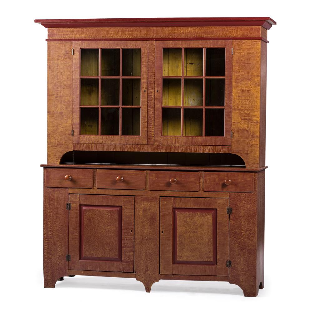 A Country Grain Painted Pine Stepback Cupboard, Likely: A Country Grain Painted Pine Stepback Cupboard, Likely Pennsylvania or Ohio 19th Century, with later paint. Height 89 x width 78 1/4 x depth 19 1/4 inches. Property from the Estate of James A. Sanders