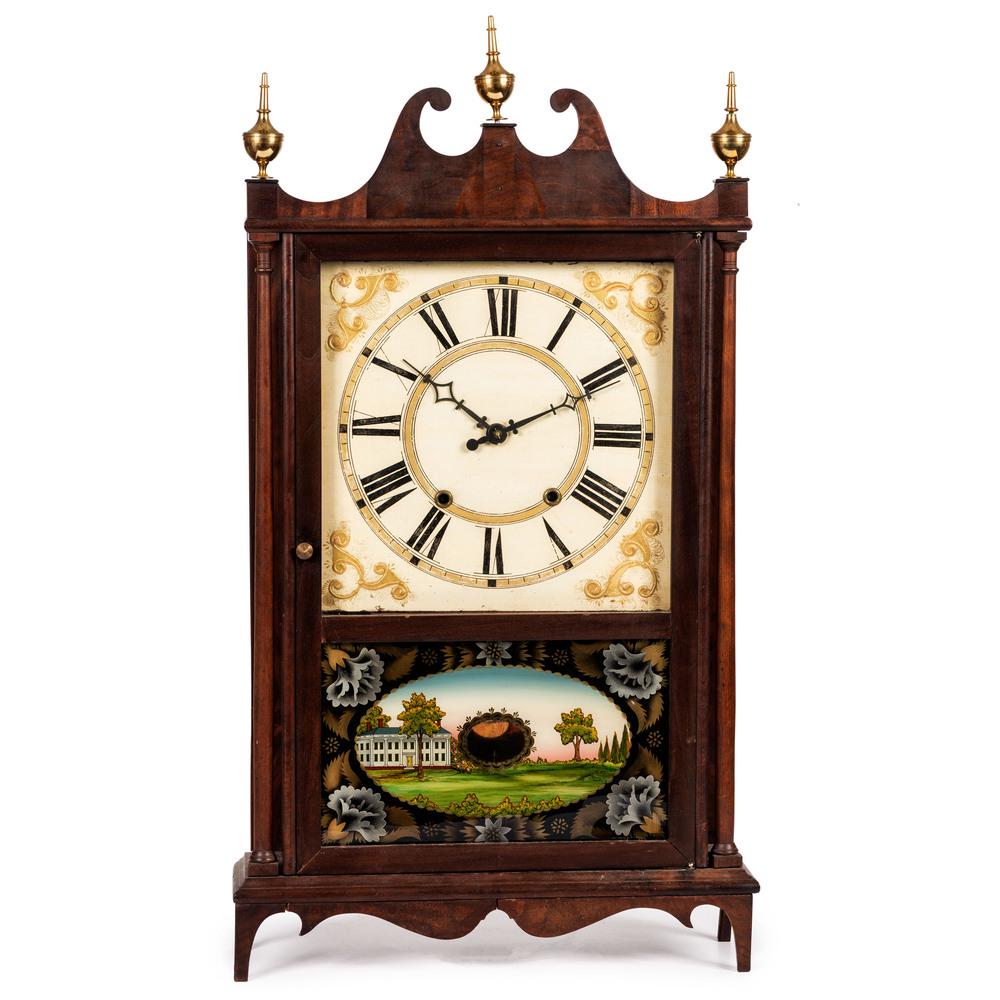 A Seth Thomas Mantel Clock: A Seth Thomas Mantel Clock 19th Century and later glass panel replaced, painted and signed Moberg. Height 30 inches. Property from the Estate of James A. Sanders, Evansville, IndianaHindman is honored