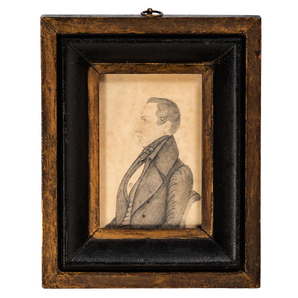 American School, 19th Century: American School, 19th Century A Profile Portrait of a Man graphite on paper, housed in a painted wooden frame 4 3/4 x 3 1/8 inches. Property from the Estate of James A. Sanders, Evansville, IndianaHin