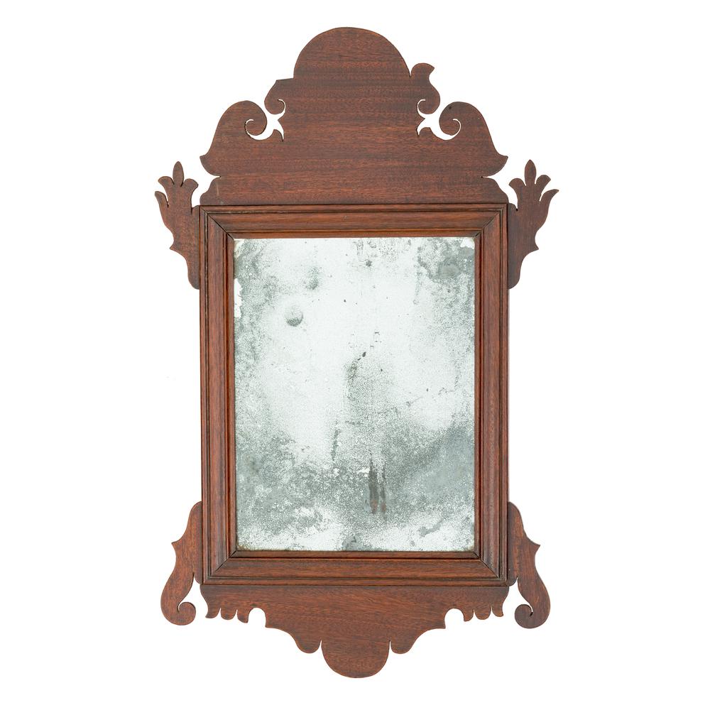 A Tennessee Diminutive Mahogany Chippendale Mirror: A Diminutive Mahogany Chippendale Mirror, Greene County, Tennessee, Circa 1810 from a group of known mirrors by a yet unidentified Greene County cabinetmaker. Height 18 x width 11 1/8 inches. See Namu