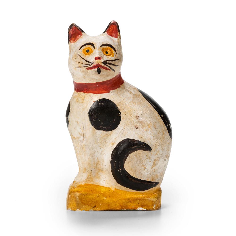 A Pennsylvania Paint Decorated Chalkware Cat: A Pennsylvania Paint Decorated Chalkware Cat 19th Century Height 5 1/2 inches.