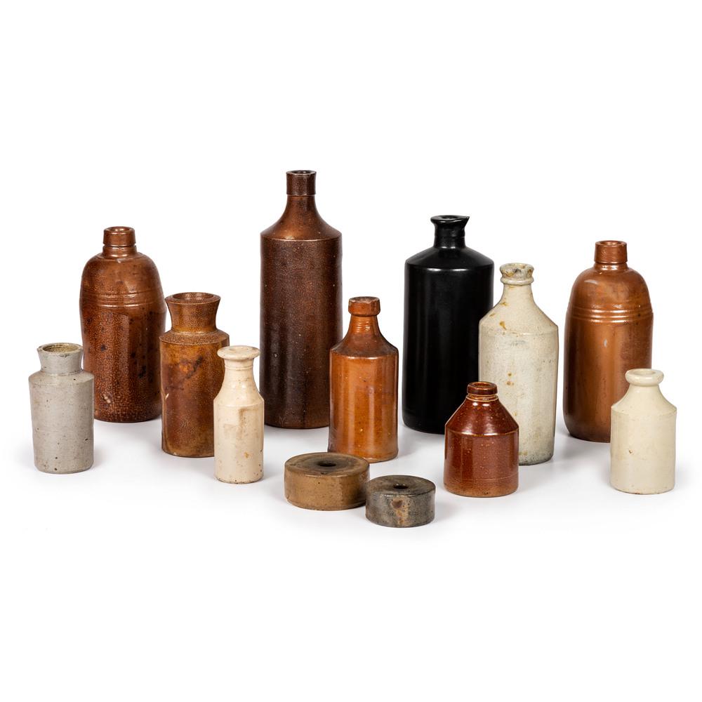 Thirteen Stoneware Inkwells and Bottles: Thirteen Stoneware Inkwells and Bottles American, 19th Century unmarked. Height of largest 11 1/4 inches. Property from the Arizona State University Art MuseumThe ASU Art Museum recognizes the special