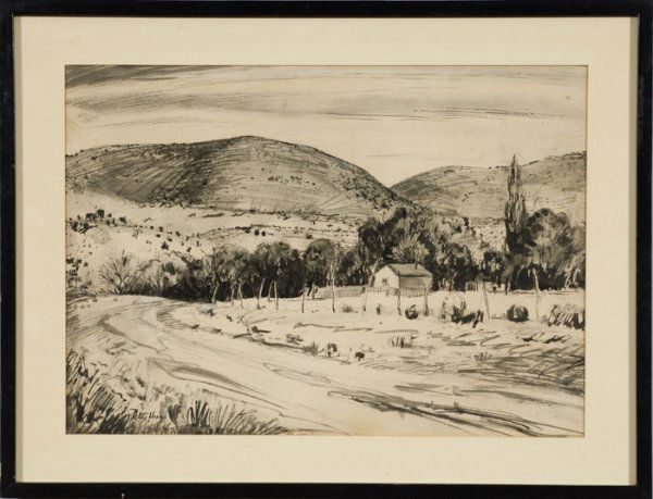 Peter Hurd (American, 1904-1984), : Peter Hurd (American, 1904-1984), Anselmo's House ink and wash signed l.l. 13.5" x 18.5"
