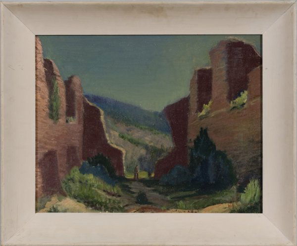 Will Shuster (American, 1893-1969), : Will Shuster (American, 1893-1969), Ruins of Jemez Mission oil on canvas signed l.r. 15.5" x 19.5" Ex Gerald Peters Gallery, Santa Fe, NM