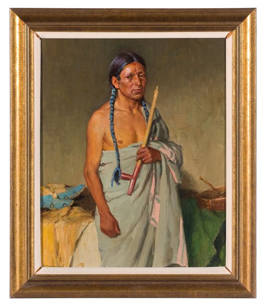 Joseph Henry Sharp (American, 1859-1953), : Joseph Henry Sharp (American, 1859-1953), Portrait of Elk Foot Jerry, Taos oil on canvas signed and dated 1941, l.l. 20" x 16" Given Dr. Woliver's distinct interest in Cincinnati artists of the Americ