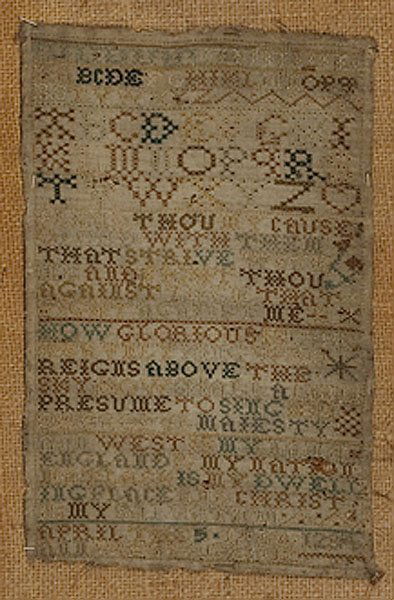 English Samplers, : English Samplers, English. Two total, the first, dated 1768, is silk on linen, and has religious verse and signed Ann West is my name England is my nation/Matlask is my dwelling place, she was aged