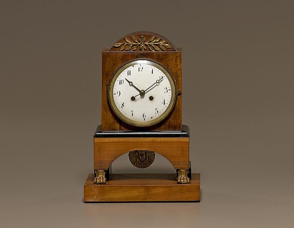 Biedermeier Shelf Clock, : Biedermeier Shelf Clock, Continental, first quarter 19th century. A fruitwood Biedermeier shelf clock. 30 hour time and strike with silk thread suspension. Ht. 14 in.