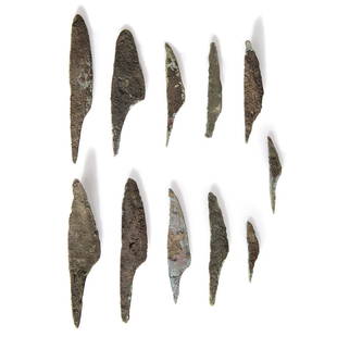 A Group of Old Copper Culture Knives: Old Copper Culture, 7000-3000 BCE Wisconsin lot of 11, longest 6 in. Provenance: Found by Terry Neal, Wisconsin