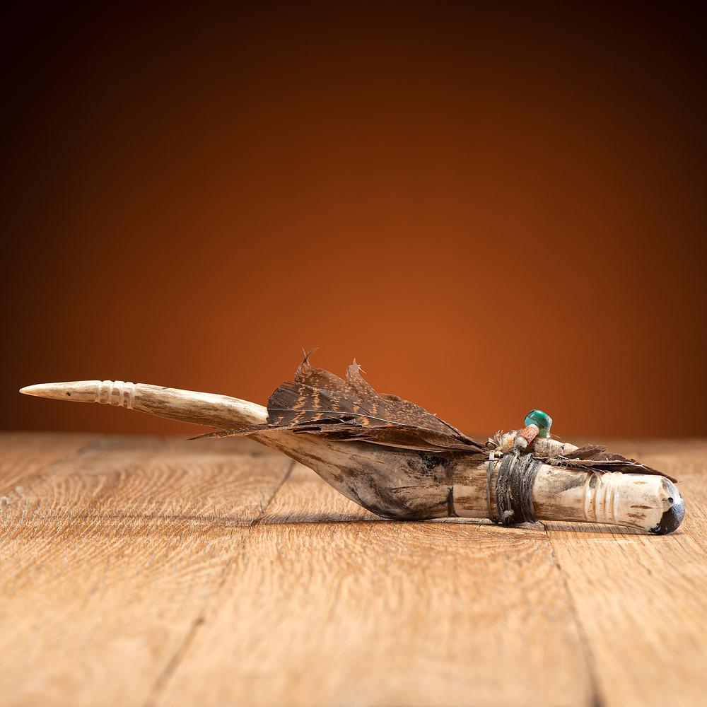 Teddy Weahkee (Zuni, 1890-1965) Attributed, Antler: serpent embellished with shell, turquoise, and coral overall length 11.75 in.